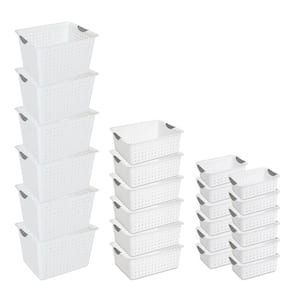 Lawei 8 Pack Plastic Storage Basket with Handle - 12 x 7.6 x 2.6 inch  Pantry Organizer Basket Bins Shelf Baskets for Organization, Countertops
