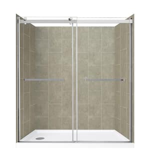 60 in. L x 30 in. W x 78 in. H Left Drain Alcove Shower Stall Kit in Shale and Brushed Nickel Hardware