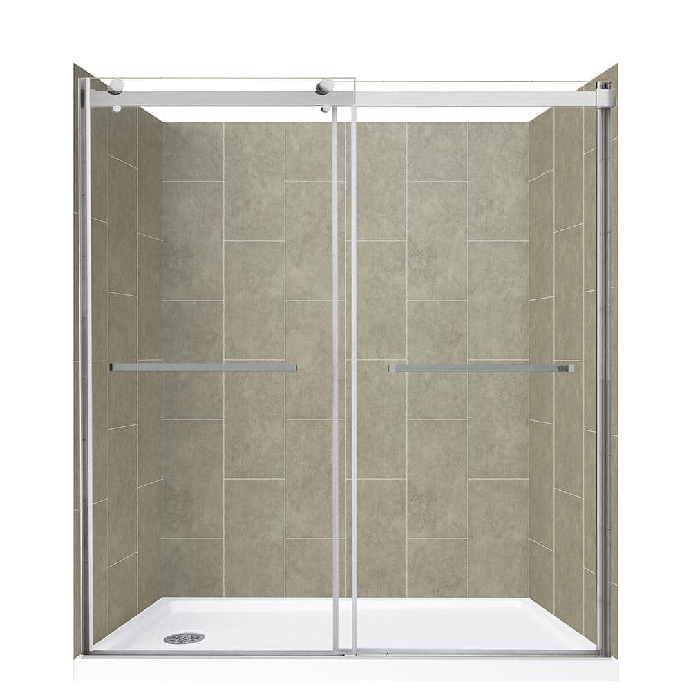 CRAFT + MAIN Lagoon Double Roller 60 in L x 32 in W x 78 in H Left Drain Alcove Shower Stall Kit in Shale and Brushed Nickel Hardware -  GFS6032LGBN-SHL