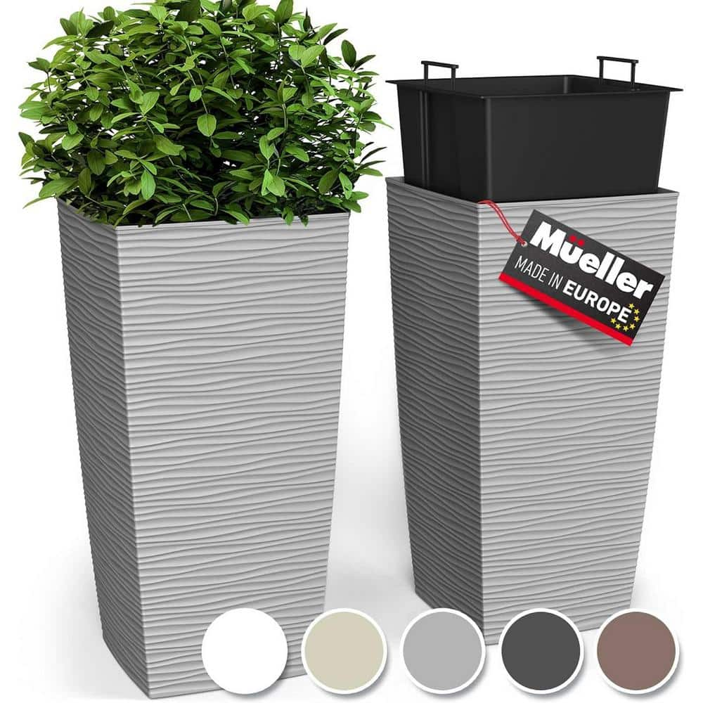 ITOPFOX Modern 14 In L X 14 In W X 27 5 In H 93 99 Qts Light Grey Outdoor Resin Planter 2