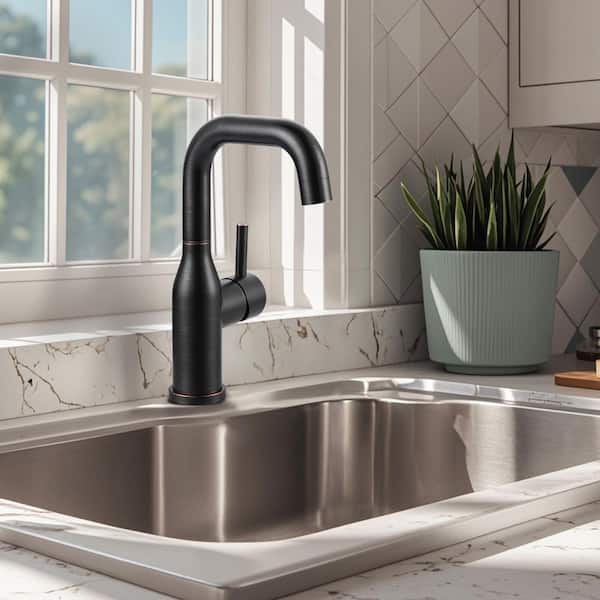 1-Hole Single Handle Bar Faucet Stainless Steel with Deckplate for Kitchen, Bar or Bathroom in Oil Rubbed Bronze