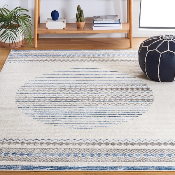Alamo Ivory/Navy 8 ft. x 10 ft. Modern Geometric Area Rug