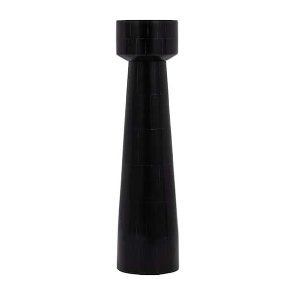 Liv & Skye Black 15 in. Resin Pillar Candle Holder with Sculptural Wood Base