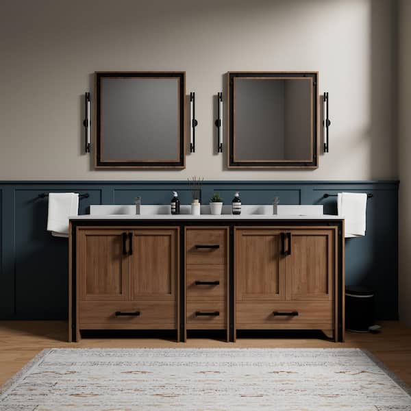 Lexora Ziva 80 in W x 22 in D Rustic Barnwood Double Bath Vanity, Cultured Marble Top and Faucet Set