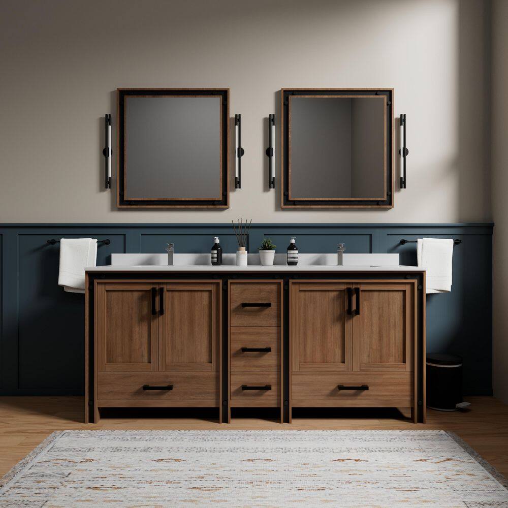 Ziva 80 in W x 22 in D Rustic Barnwood Double Bath Vanity, Cultured Marble Top and 30 in Mirrors price history on PriceWatchPro