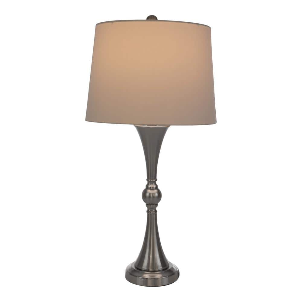 Silver Touch Control Table Lamps with USB Ports, Set of 2