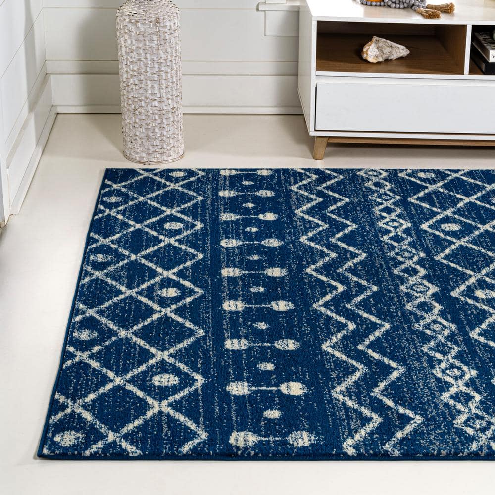 Navy and Cream Synthetic Rectangular 8' x 10' Area Rug