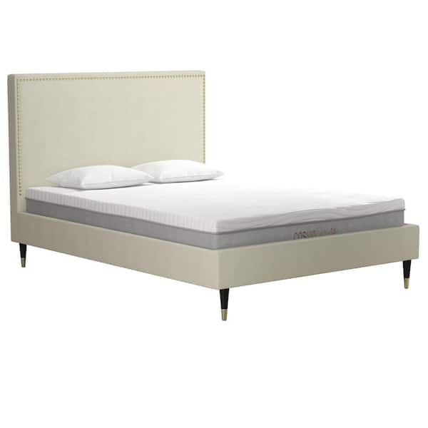CosmoLiving by Cosmopolitan Audrey Ivory Velvet Full Size Upholstered Bed