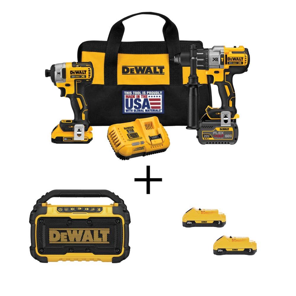 DEWALT 20V MAX Cordless Brushless Combo Kit, Bluetooth Speaker, and (2) 20V  3.0Ah MAX Compact Lithium-Ion Batteries DCK299DTW010230 The Home Depot
