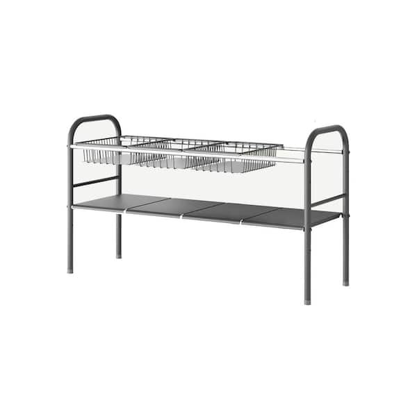 2-Tier Under Sink Organizer, Adjustable Height, Multi-Purpose Storage Shelf for Kitchen Bathroom Cabinet, Black