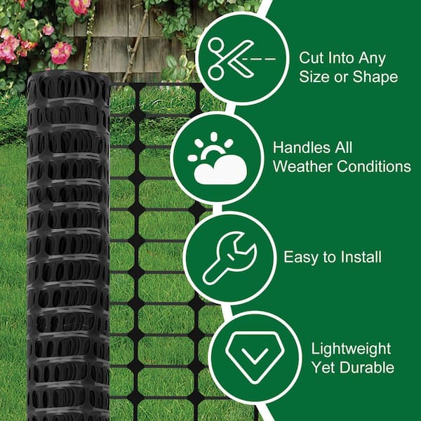Garden Fence Snow Fence 40 in. x 160 ft. Plastic Fence Roll with 50-Pack 3.8 ft. Stakes Temporary Safety Netting, Black