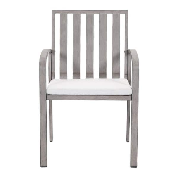 Gray Aluminum Frame Outdoor Dining Chair with White Cushions for Outdoor, Garden and Patio (2-Pack)