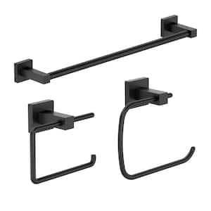 Duro 3-Piece Bath Hardware Set with Toilet Paper Holder, 18 in . Towel Bar and Towel Ring in Matte Black