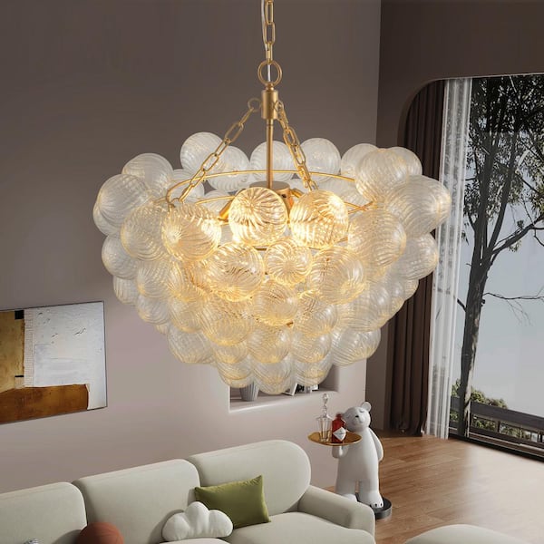 23.6 in. W Gold 6-Lights Chandelier Adjustable Height Pendant Lighting Fixture, G9, No Bulbs Inlcuded