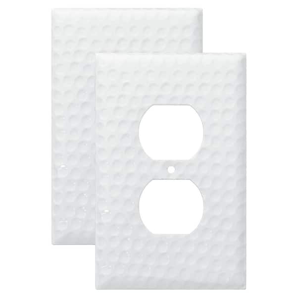 Hammered 1-Gang White Duplex/Outlet Metal Wall Plate (2-Pack)
