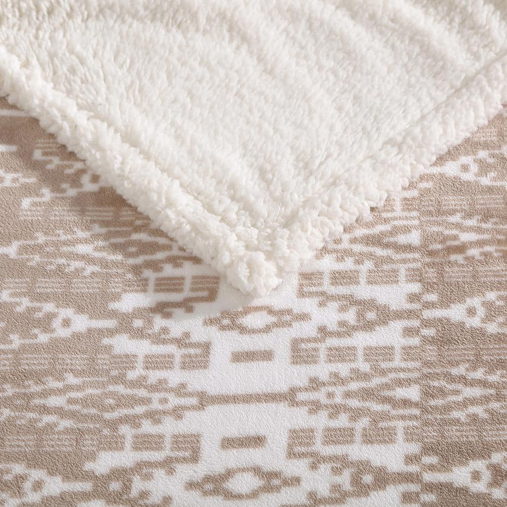 Brown Reversible Fleece and Sherpa Throw Blanket
