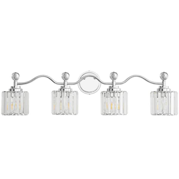 Deyidn Modern Luxury 34.8 in. 4-Light Chrome Vanity Light with Crystal Shade for Bathroom