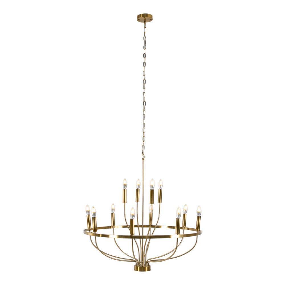 OUKANING 12-Light Gold Modern Candle Round Chandelier with