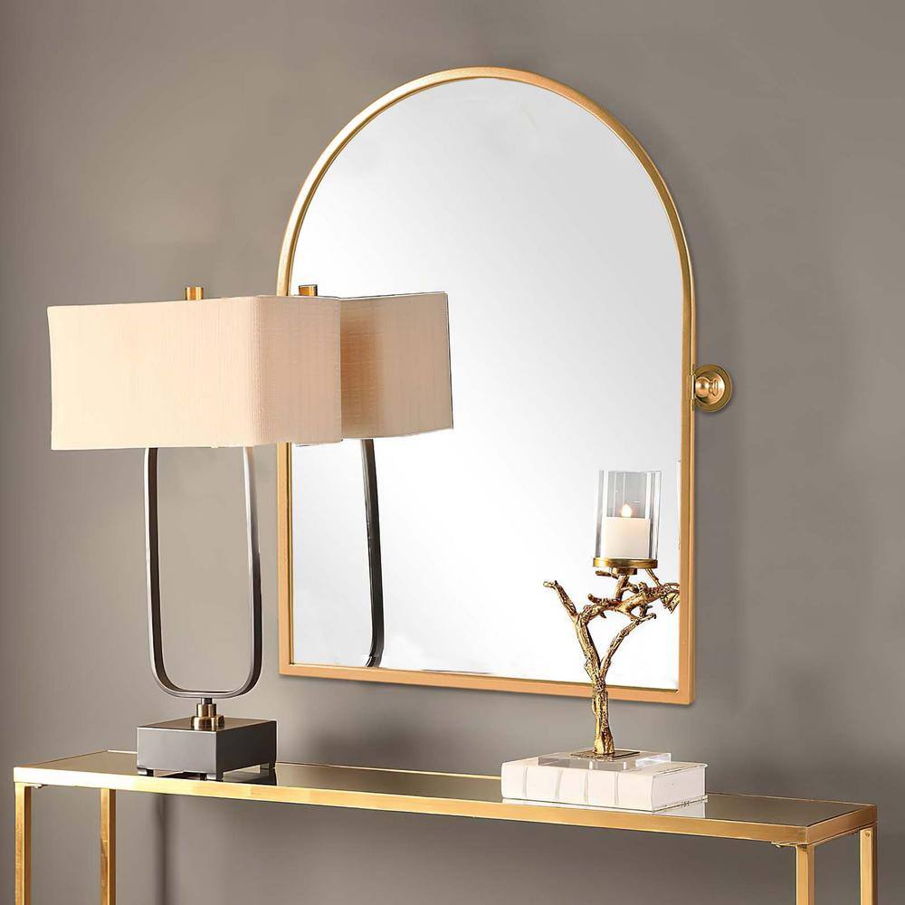 Gold 24 in W x 31 in. H Arch-Top Metal Framed Mirror, Bathroom Mirror Vanit