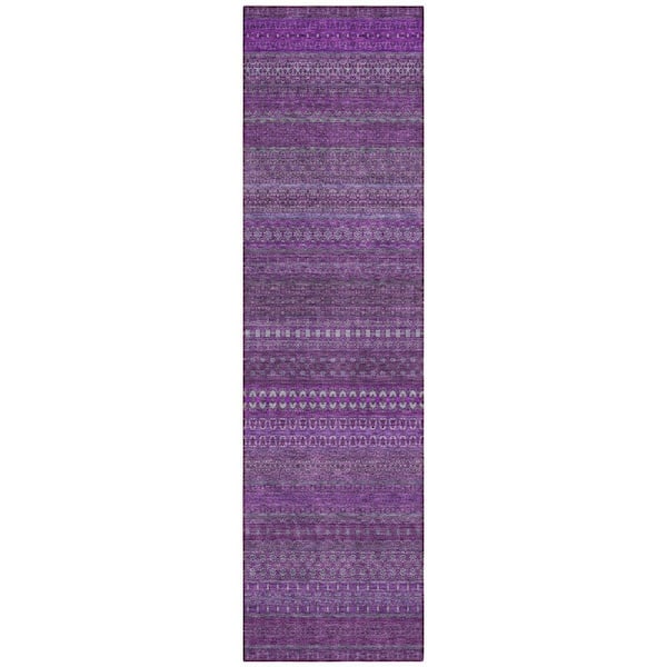 HomeRoots Eggplant 2 ft. x 8 ft. Woven Striped Polyester Runner Indoor / Outdoor Area Rug