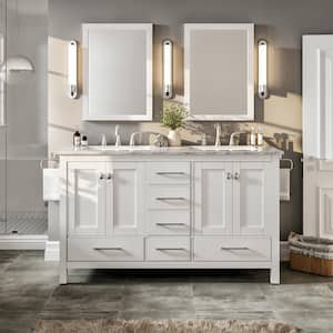 Aberdeen 72 in. W x 22 in. D x 34 in. H Double Bath Vanity in White with White Carrara Marble Top with White Sinks