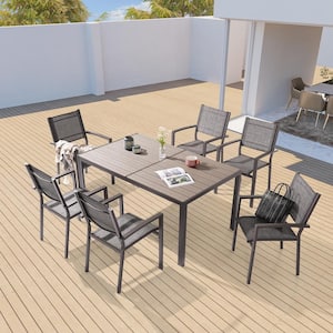 7 Pieces Patio Dining Set with Rectangle Table and Stackable Textilene Chairs, Gray