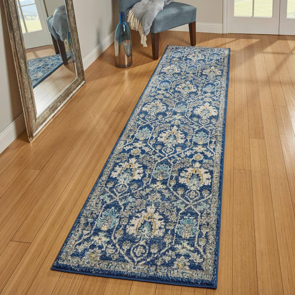 Scanda Blue Polypropylene Stain-Resistant Indoor Runner Rug