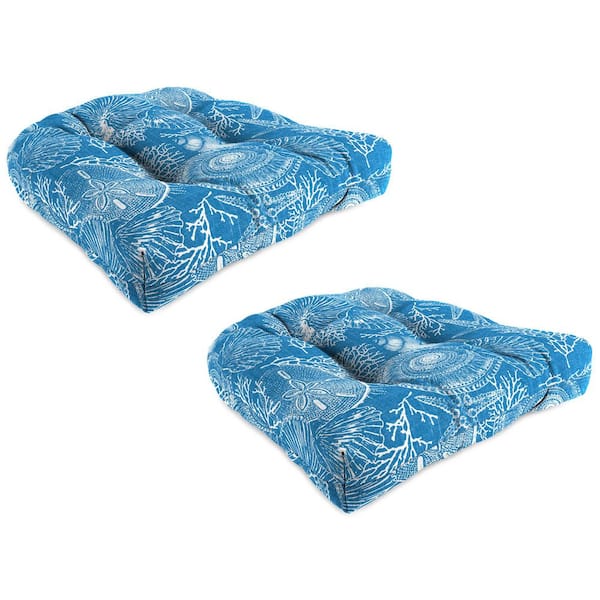 18 in. W x 18 in. D x 4 in. T Square Outdoor Wicker Seat Cushion in Saltwater Sky (2-Pack)
