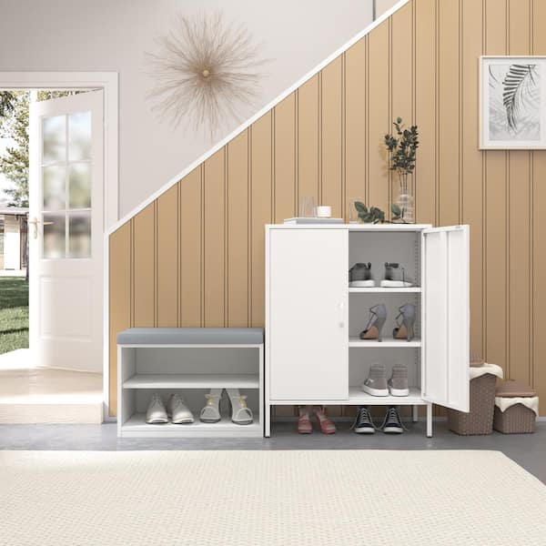 Unbranded White 39.96''H x 31.5'' W x 15.75''D Metal Steel Vertical Storage Locker File Cabinet Adjustable Shelves and Two Doors