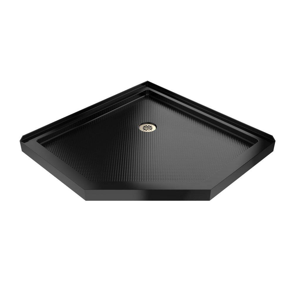 SlimLine 36 in. L x 36 in. W Corner Neo Angle Black Shower Pan Base with 2 in. Round Corner Drain in Brushed Brass price history on PriceWatchPro