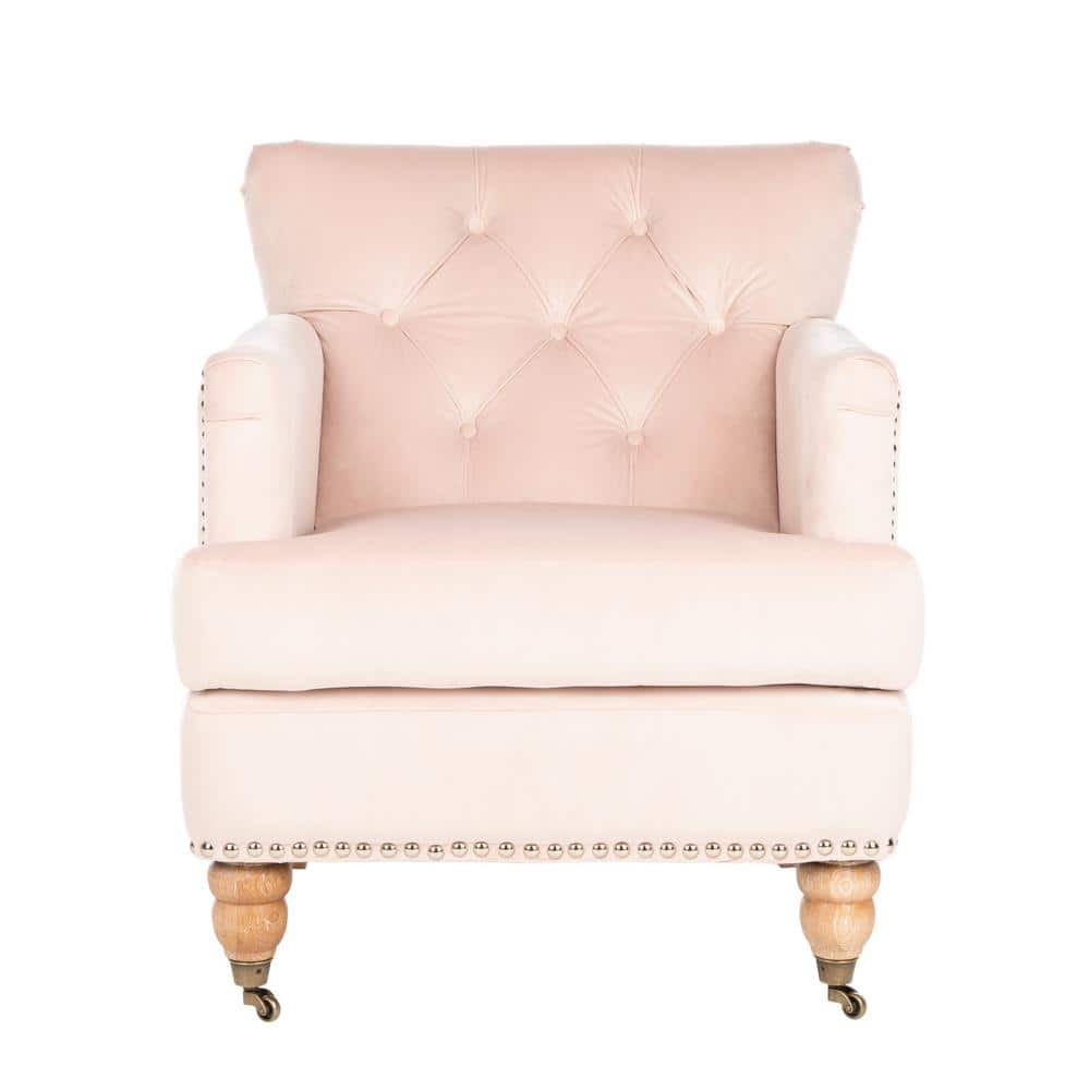 Blush Pink Velvet Contemporary Arm Chair with White Washed Birch Legs