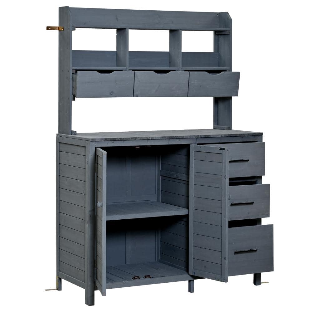 44.6 in.W x19.5 in.D Gray Wood Potting Bench with 6 Drawers, Bottom ...