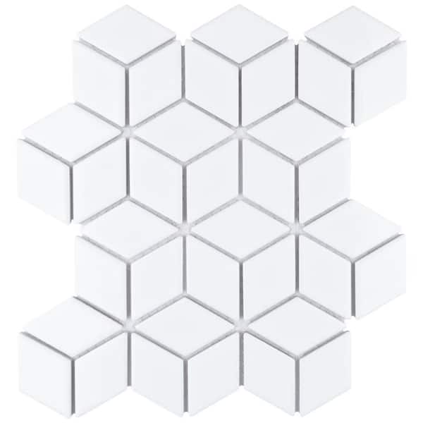 Merola Tile Hudson Rhombus Glossy White 6 in. x 6 in. Porcelain Mosaic Take Home Tile Sample