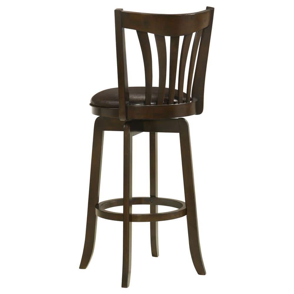Dark Brown Wood Swivel Bar Stool with Faux Leather Seat