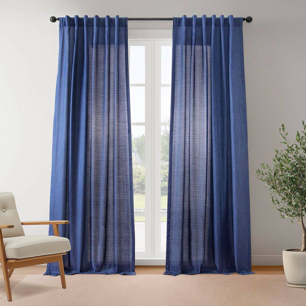 Ink Blue Rustic Linen Weave 50 in. W x 96 in. L Rod Pocket Light Filtering Curtain Pair (Set of 2) price history on PriceWatchPro