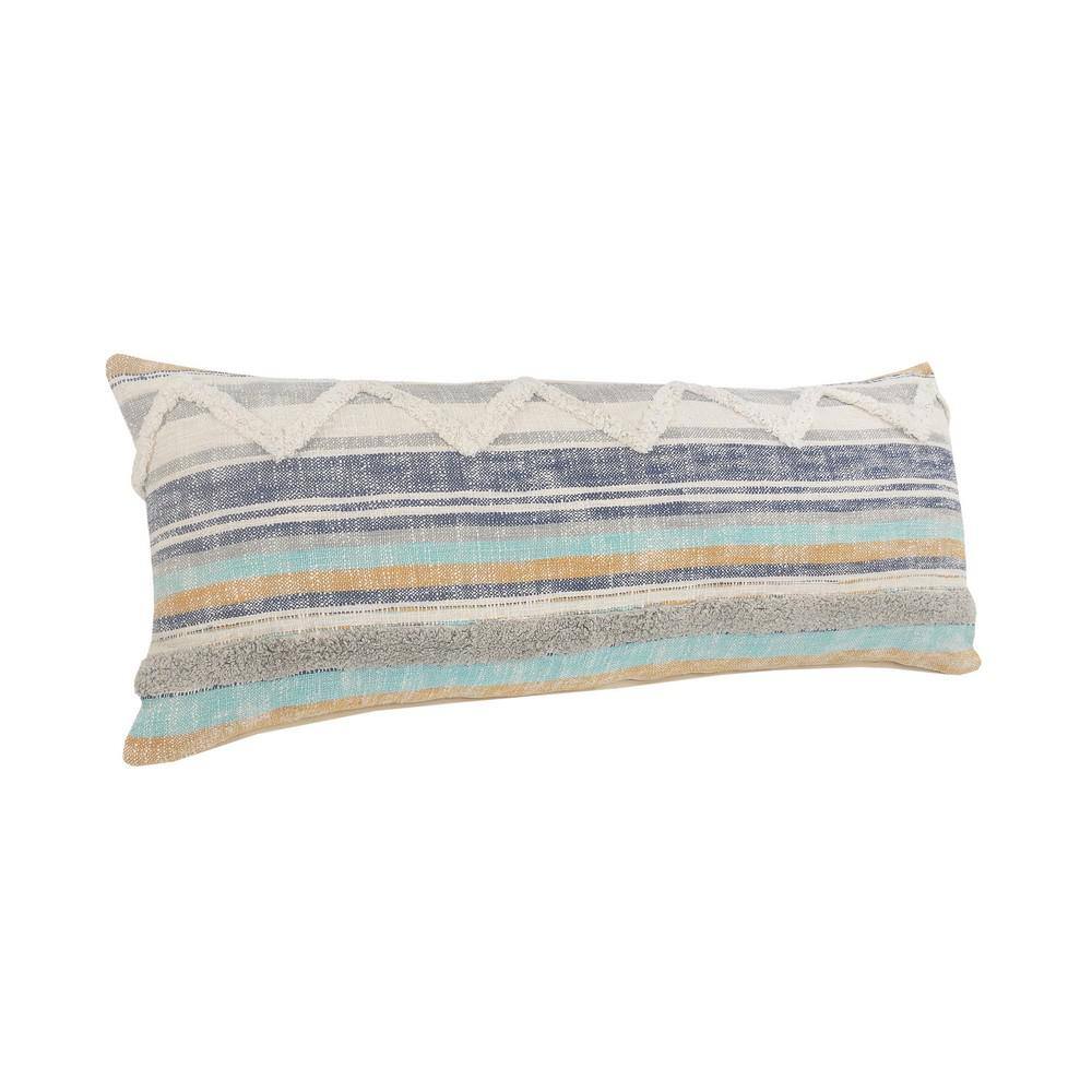 Rustic Coast Blue Cotton Tufted Chevron Throw Pillow, 14 x 36 inch