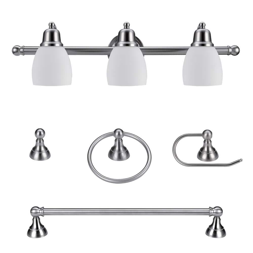 Jayden 5-Piece Satin Nickel All-In-One Bathroom Vanity Light Set