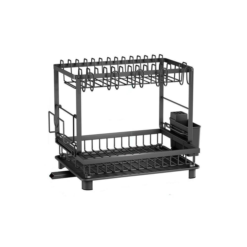 Black 2-Tier Dish Rack with Drainboard, Utensil & Cup Holder, Space-Saving Design for Kitchen Counter price history on PriceWatchPro