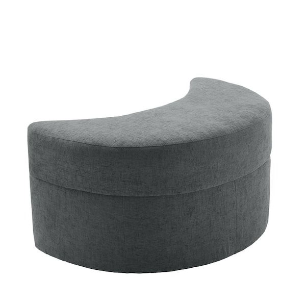 Modern Gray Chenille Half Crescent Moon Storage Ottoman (Set of 1)