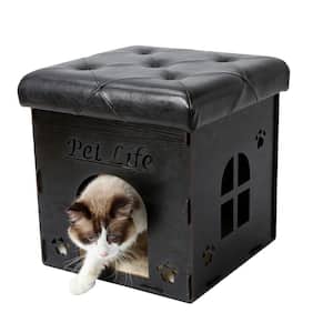 Black Foldaway Collapsible Designer Cat House Furniture Bench