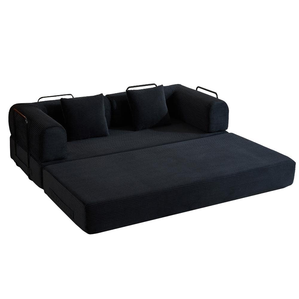 77.95 in. Black Corduroy Twin Size Sofa Bed with Cylindrical Pillow, 4-in-1 Convertible Sleeper Couch for Living Room price history on PriceWatchPro