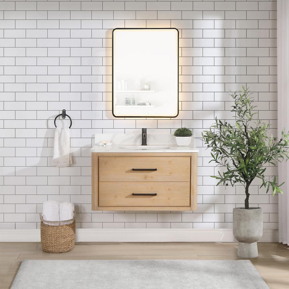 Cristo 36 in. W x 22 in. D x 20.6 in. H Single Sink Bath Vanity in Fir Wood Brown with White Quartz Stone Top price history on PriceWatchPro