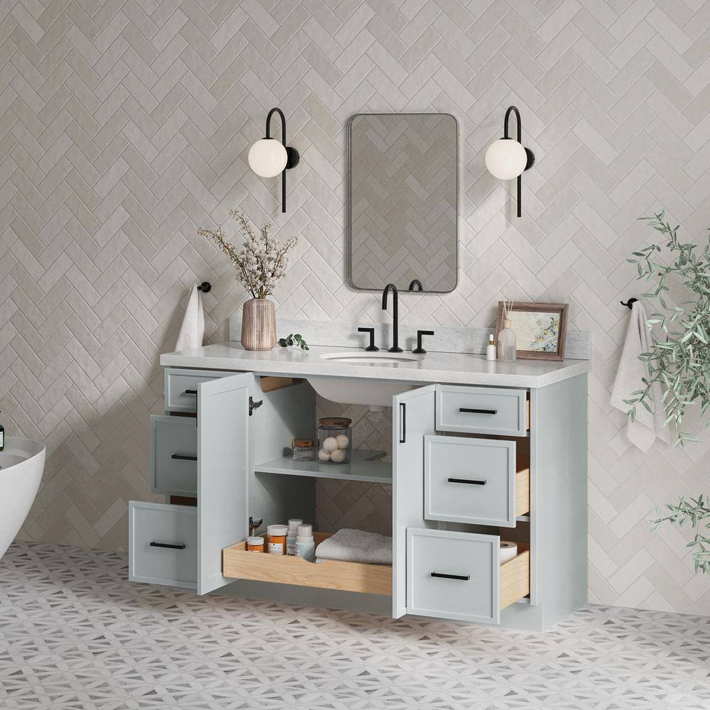 Gray Solid Wood Freestanding Single Sink Bathroom Vanity with Marble Top