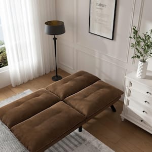 70.87 in. Brown Fabric Upholstered Modern 2-Seater Twin Sofa Bed with Adjustable Armrest