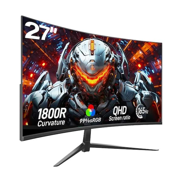 27 Inch Curved QHD Monitor 165Hz Gaming Display Ultra-Thin Frameless Screen with AMD FreeSync 1ms Response Time