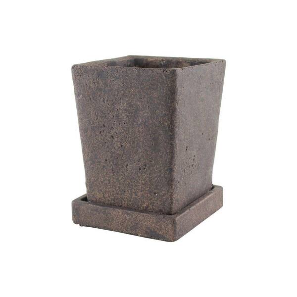 Syndicate 5-1/2 in. Tapered Square Cement Planter with Tray