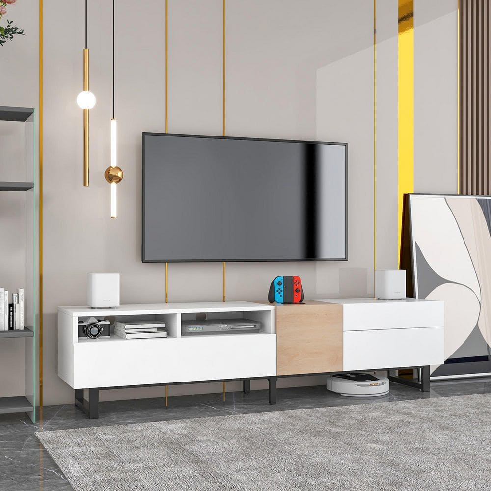 White TV Stand Fits TVs up to 80 in., TV Console Table, Entertainment Cent