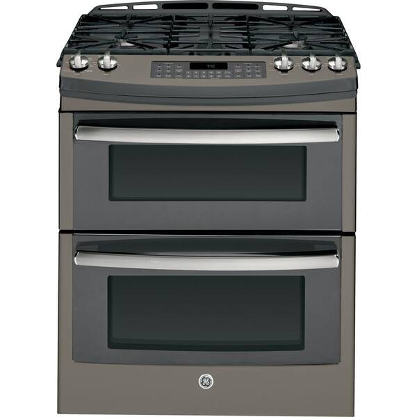 GE Profile 6.8 cu. ft. Double Oven Gas Range with Self-Cleaning Convection Oven in Slate, Fingerprint Resistant