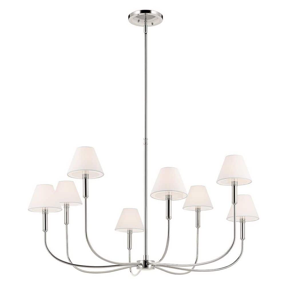Eadie 41.25 in. 8-Light  Polished Nickel Updated Traditional Dining Room Chandelier with White Fabric price history on PriceWatchPro