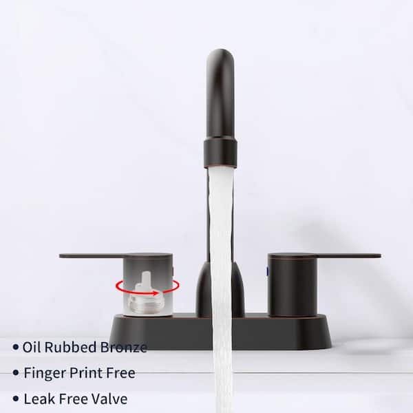 4 in. Centerset Double Handle High Arc Bathroom Sink Faucet with Drain Kit in Oil Rubbed Bronze